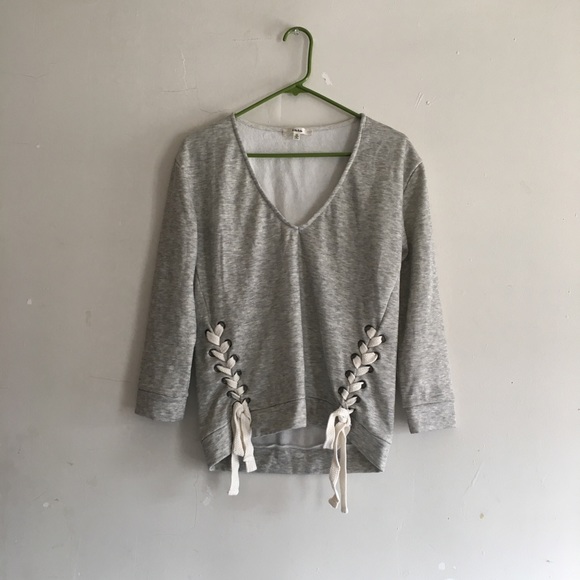 Into Gray Vneck Braided Sweater - Picture 1 of 4